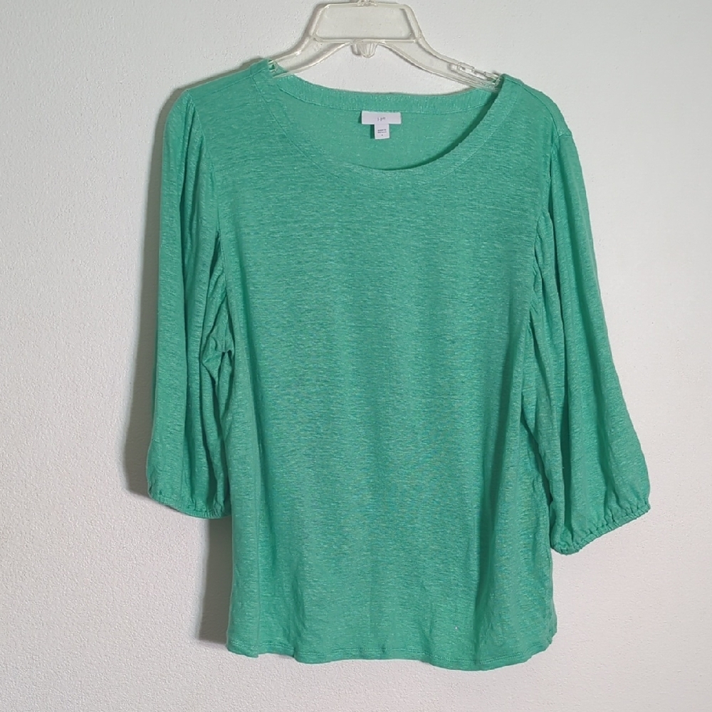 J Jill Women's Shirt Top 100% Linen Peasant Blouse Milkmaid Prairie Fairy Large